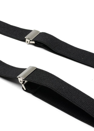 Black Leather/Silver Clip X Back Suspenders