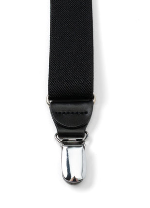 Black Leather/Silver Clip X Back Suspenders