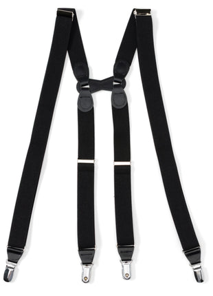 Black Leather/Silver Clip X Back Suspenders