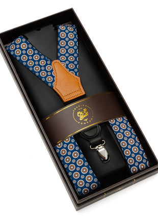 Blue Motif Patterned Convertible Suspenders