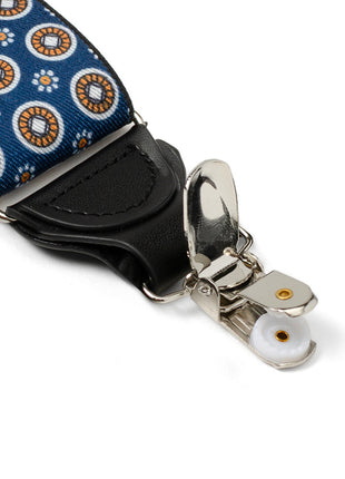 Blue Motif Patterned Convertible Suspenders
