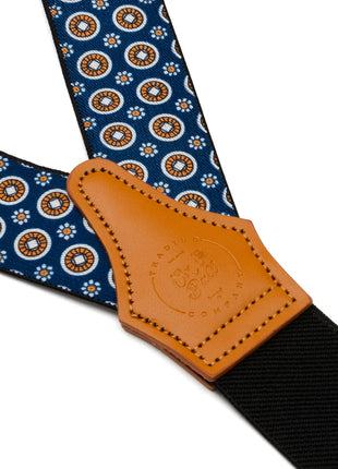 Blue Motif Patterned Convertible Suspenders