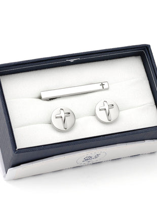 Cross Stainless Steel Cufflinks and Tie Clip Gift Set