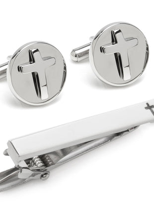 Cross Stainless Steel Cufflinks and Tie Clip Gift Set