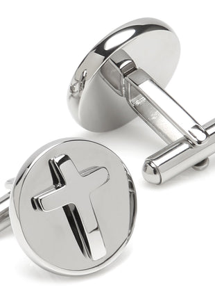 Cross Round Stainless Steel Cufflinks