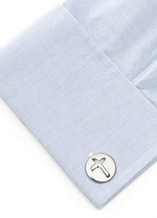 Cross Round Stainless Steel Cufflinks
