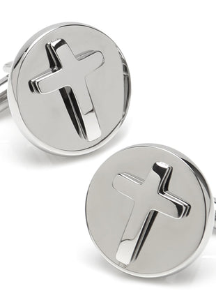 Cross Round Stainless Steel Cufflinks
