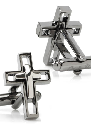 Gun Metal Cut Out Cross Cufflinks