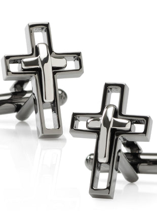 Gun Metal Cut Out Cross Cufflinks