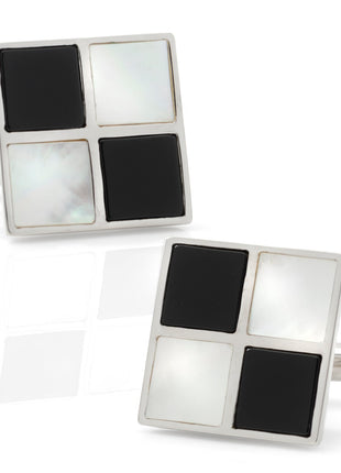 Mother of Pearl and Onyx Check Cufflinks