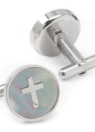 Cross Mother of Pearl Stainless Steel Cufflinks