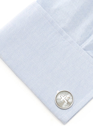Cross Mother of Pearl Stainless Steel Cufflinks