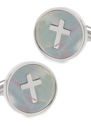 Cross Mother of Pearl Stainless Steel Cufflinks