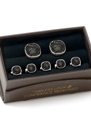 Stainless Steel Black Pave Crystal 5-Stud Set
