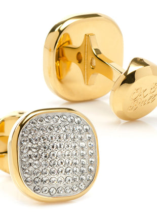 Stainless Steel Gold Plated White Pave Crystal Cufflinks