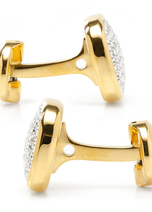 Stainless Steel Gold Plated White Pave Crystal Cufflinks