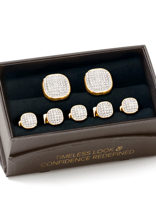 Gold Stainless Steel White Pave Crystal 5-Stud Set