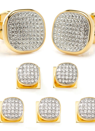 Gold Stainless Steel White Pave Crystal 5-Stud Set