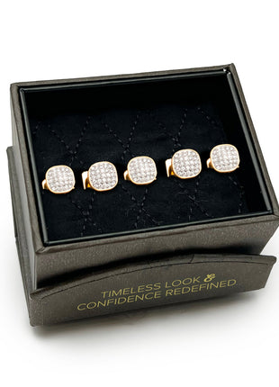 Stainless Steel Gold Plated White Pave Crystal  5-Studs