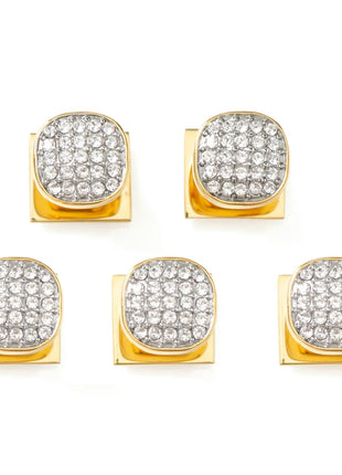 Stainless Steel Gold Plated White Pave Crystal  5-Studs