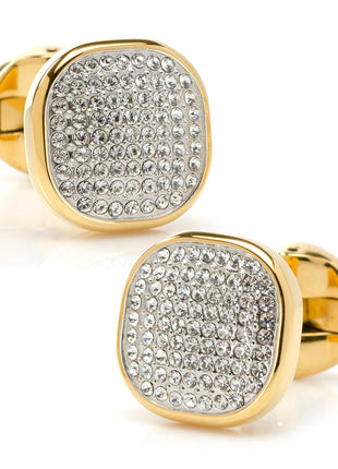 Stainless Steel Gold Plated White Pave Crystal Cufflinks