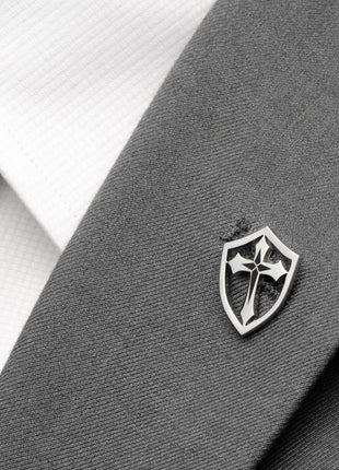 Stainless Steel Cross Shield Lapel Pin