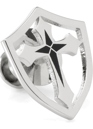 Stainless Steel Cross Shield Lapel Pin