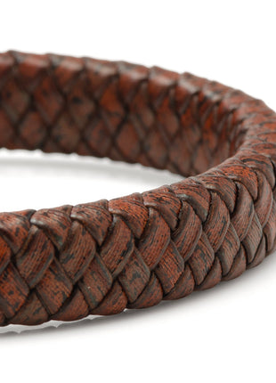 Red Brown Braided Leather Bracelet with Gunmetal Stainless Steel Magnetic Clasp
