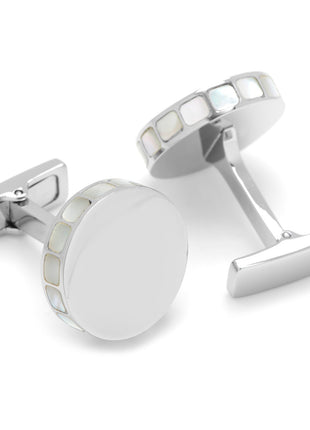Stainless Steel Mother of Pearl Mosaic Engravable Cufflinks
