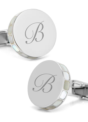 Stainless Steel Mother of Pearl Mosaic Engravable Cufflinks