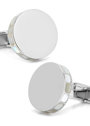 Stainless Steel Mother of Pearl Mosaic Engravable Cufflinks