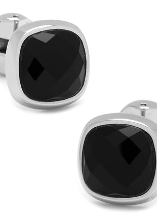 Faceted Onyx Cushion Stainless Steel 5-Stud Set