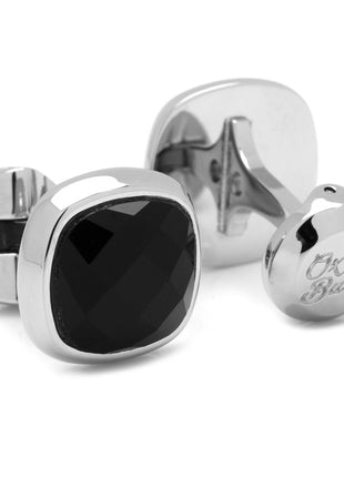 Faceted Onyx Cushion Stainless Steel 5-Stud Set