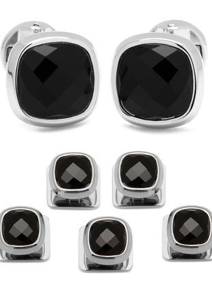Faceted Onyx Cushion Stainless Steel 5-Stud Set