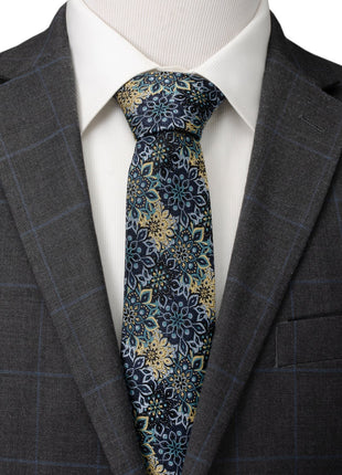 Kaleido Floral Navy Tan Accented Men's Tie