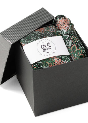 Green Floral Tie and Pocket Square Gift Set
