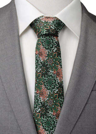 Green Floral Tie and Pocket Square Gift Set