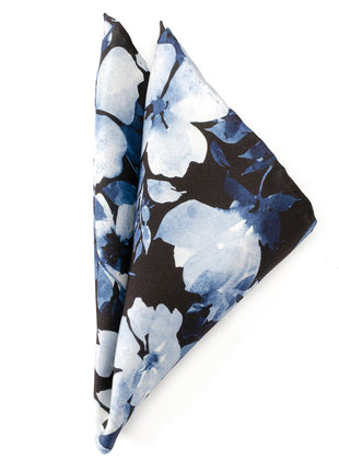 Painted Floral Black Pocket Square