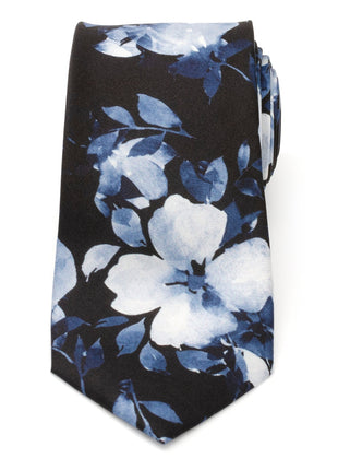 Painted Floral Black Silk Men's Tie