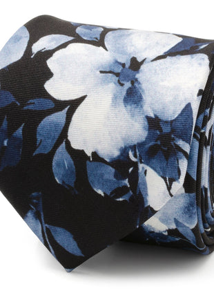 Painted Floral Blue Necktie and Pocket Square Gift Set
