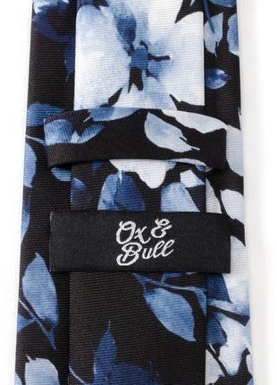 Painted Floral Blue Necktie and Pocket Square Gift Set