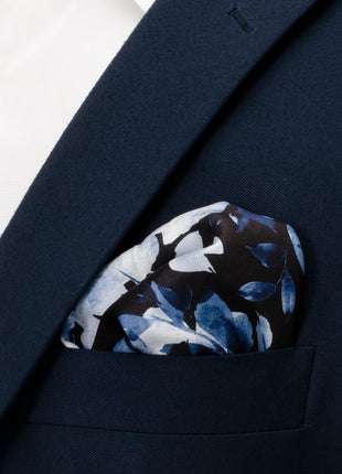 Painted Floral Blue Necktie and Pocket Square Gift Set