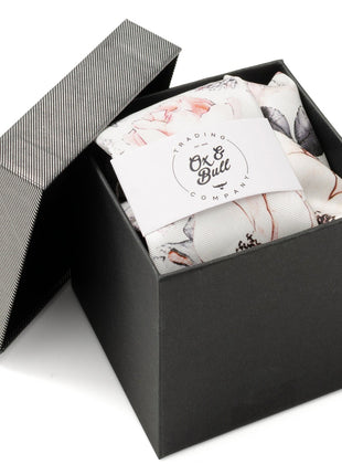 Painted Floral Gray Necktie and Pocket Square Gift Set