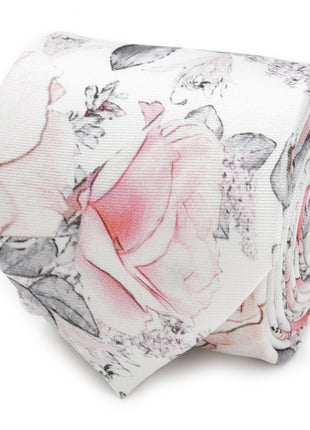 Painted Floral Gray Necktie and Pocket Square Gift Set