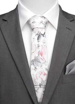 Painted Floral Gray Necktie and Pocket Square Gift Set