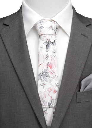 Painted Floral Gray Silk Men's Tie