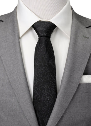 Black Floral Tie and Pocket Square Gift Set