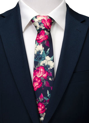 Painted Floral Navy Silk Men's Tie
