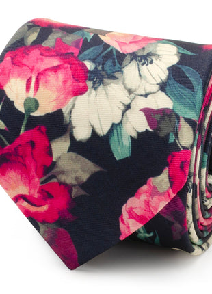 Painted Floral Navy Silk Men's Tie