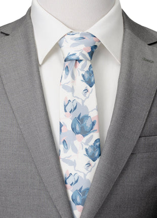 White Floral Patterned Printed Men's Tie